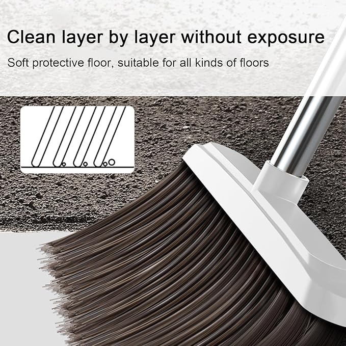 42.7'' Broom with Dustpan Combo Set, House Warming Gifts New Home, Dust pan and Broom Set, Long Handle Broom with Stand Up Dustpan Combo Set for Office Home Kitchen Lobby Floor Use (Khaki)