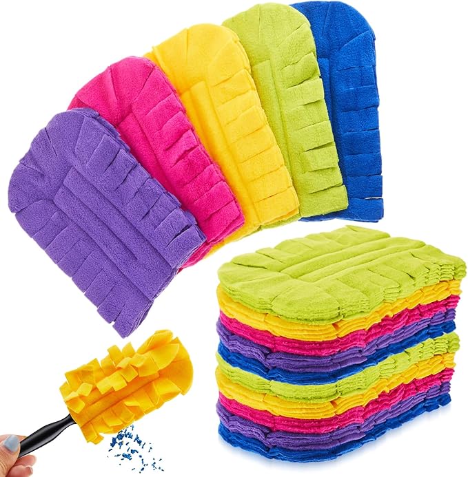 Zubebe 15 Pcs Duster Refill Reusable Fleece Duster Refills Feather Flat Dusters Multi Surface Washable Cleaning Pads Tools for Home, Blinds, Car, Pet, Furniture, Fans (Dark Color)