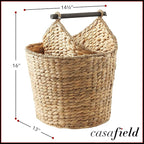 Casafield Toilet Paper Roll Storage Basket with Magazine Holder, Natural - Woven Water Hyacinth Wicker Bathroom Bin for Bath Tissue and Toiletries