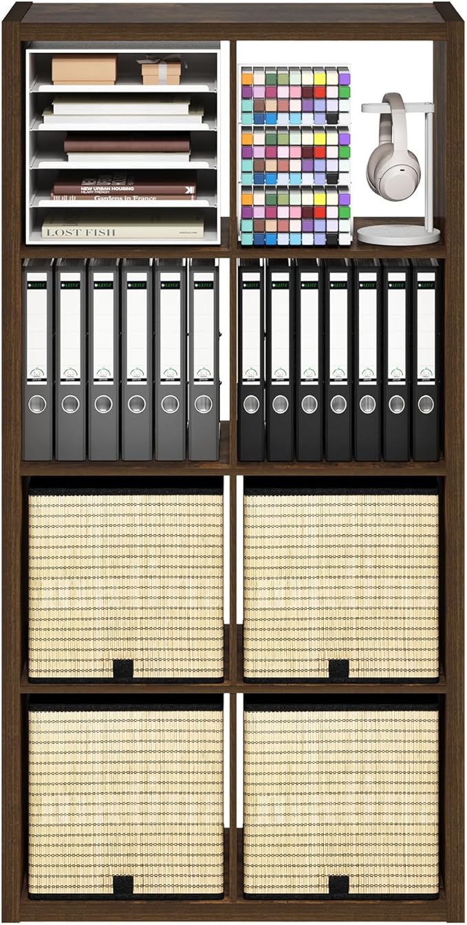 Furinno Cubicle Open Back Decorative Cube Storage Organizer, 8-Cube, Amber Pine