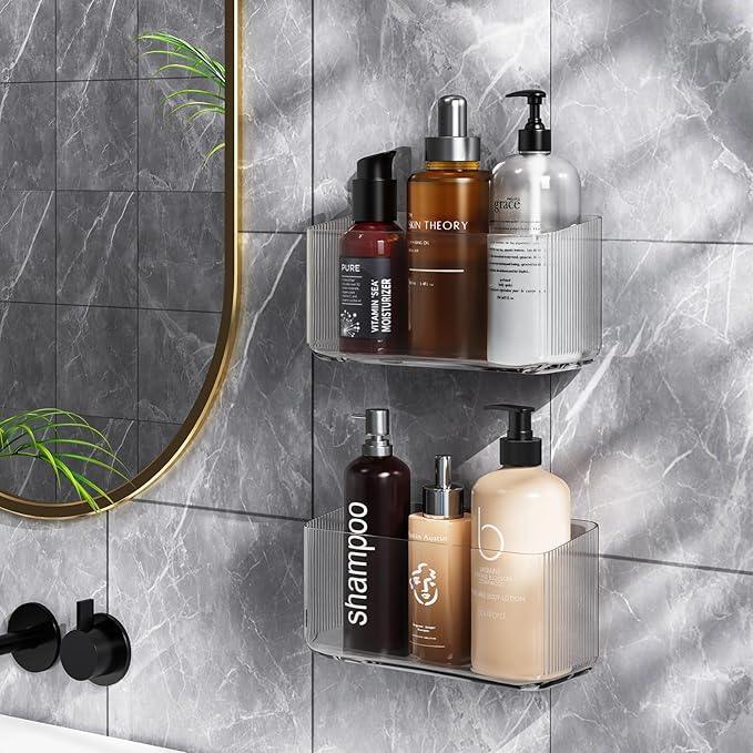 MaraFansie 4 Pack Over Cabinet Organizer Storage Lid Organizer Caddy Space Saver No Drilling Adhesive Hook Over Door Organizer, Transparent
