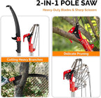 VINGLI 24ft Manual Pole Saws, Extendable Tree Trimmers Long Handle Pruner, Sharp Steel Blade and Scissors, Long Tree Pruner with Lightweight 7 Fiberglass Handles for Pruning Palms and Shrubs
