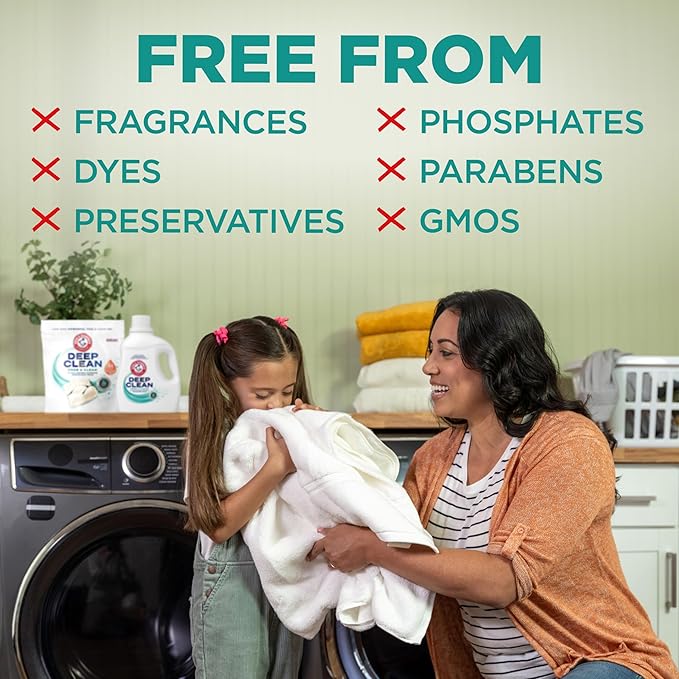 ARM & HAMMER Deep Clean Free & Clear Power Paks Concentrated Laundry Detergent, Free of Dyes, Perfumes and Phosphates, Dermatologist Tested, 44 Count