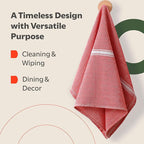 Zeppoli Classic 15 Pack 100% Natural Cotton Kitchen Towel Set, Reusable Wash Cloths, Absorbent Dish Towels, Machine Washable Hand Towels, Kitchen Essentials - 14' by 25' - Red Base