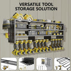 49" W Large Power Tool Organizer Wall Mount, 4 Layer Heavy Duty Metal Tool Storage Rack with 12 Drills Holder, Utility Racks for Garage Workshop, Ideal Garage Organization Gifts for Men