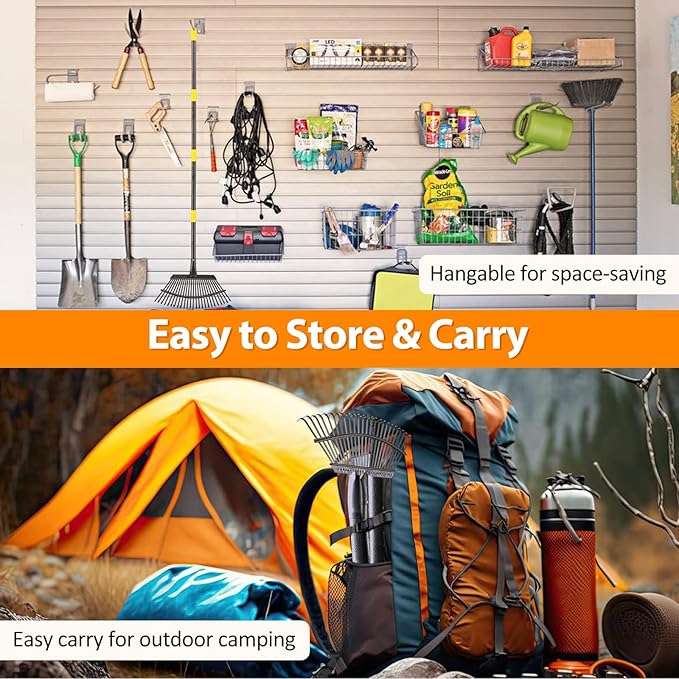 Garden Rake for Leaves, Heavy Duty 25 Tines Metal Leaf Rake，65" Adjustable Long Handle 18" Wide Yard Rake for Lawns Flower Bed Grass Mulch Shrub Camping Gardening