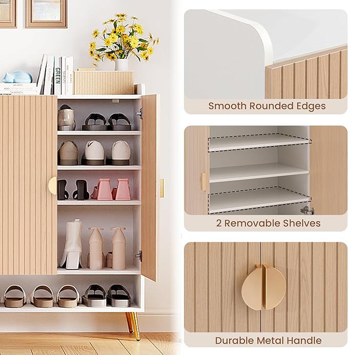COSIEST 43" 7-Tier Shoe Cabinet with Doors, Wooden Shoe Storage Cabinet with Adjustable Shelves, Freestanding Shoe Rack Organizer for Entryway, Hallway, Closet, Living Room, Rustic Brown