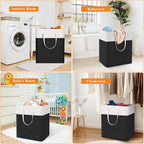 TasticTotes laundry basket 3-Pack, laundry hamper, Hamper with handles, collapsible laundry baskets, Waterproof dirty clothes hamper, Towel Storage for Home or Dorm, 100L-Black