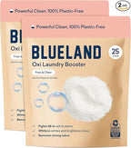 BLUELAND Oxi Laundry Booster Powder Refill 2-Pack, Fragrance Free & Clear, 50 Loads, 35.2 oz, Plastic-Free, Eco Friendly, Oxy Cleaner, Stain Remover
