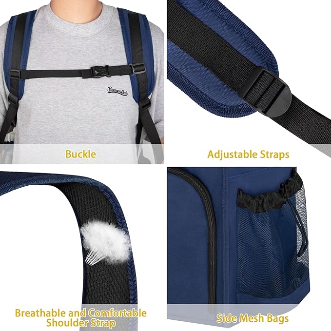 110L Backpack Laundry Bag, Laundry Backpack Heavy Duty with Shoulder Straps, Collapsible and Mesh Pocket Back to School Supplies Hamper Bag for College, Travel, Laundromat, Apartment Blue