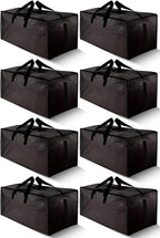 HOMESURE 8 Pack Large Strong Bags with Zippers & Carrying Handles - Water-Resistant - Heavy Duty Storage Tote for Space Saving, Fold Flat, Alternative to Moving Box (Black)