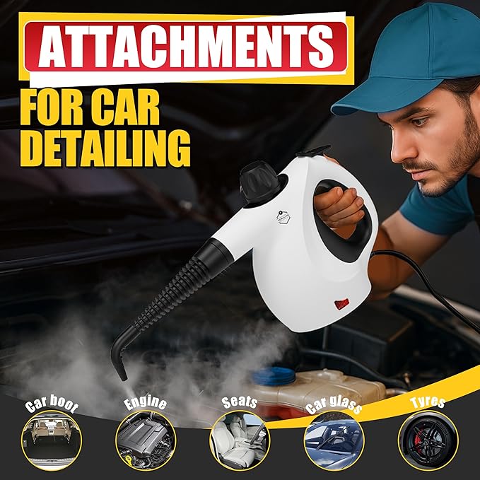 Pressurized Upgraded Handheld Steam Cleaner for Home with 13 pcs Accessories, Chemical-Free Multi-Purpose 450ML Steamer for Cleaning Car, Furniture, Floor, Tile Grout and Home Use