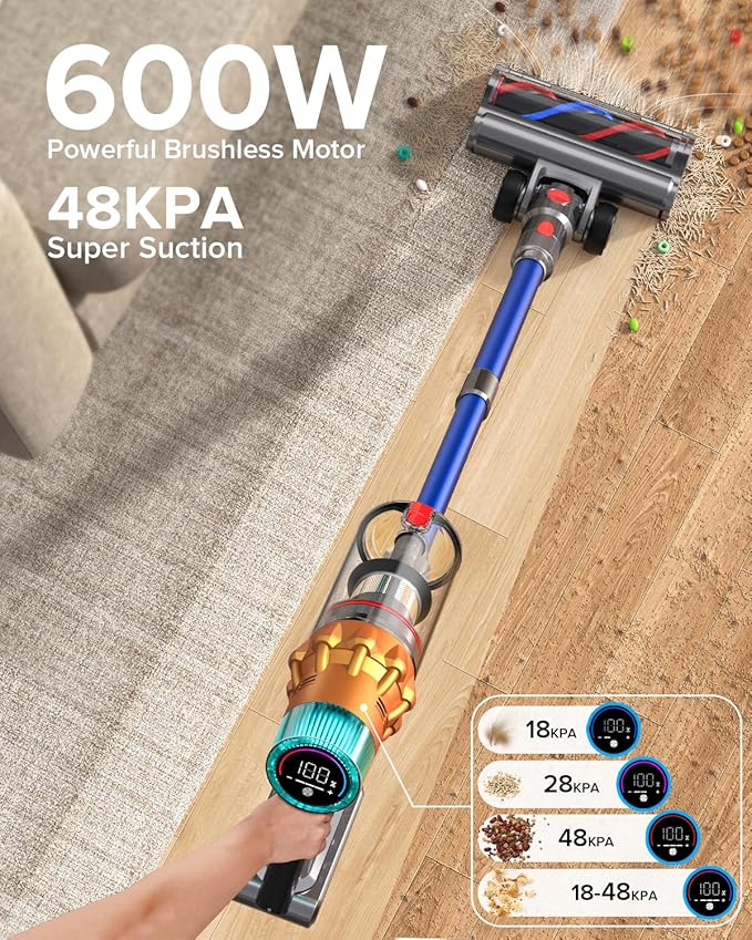 S8 Cordless Vacuum Cleaner, 600W 48Kpa 65mins Stick Vacuum Rechargeable, Wireless Lightweight Handheld Vacuum Cleaners for Home Pet Hair Carpet Hardwood Floor Car