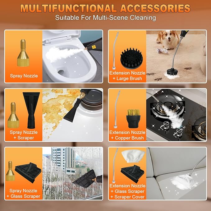 15-IN-1 Handheld Steam Cleaner【2800W Powerful Motor】【6 Level Pressure Steam - 4 BAR High Pressure】with Handle Control Button Cleaner for Home, Car, Kitchen - White