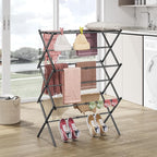 APEXCHASER Clothes Drying Rack, 3-Tier Laundry Drying Rack for Clothes, Expandable Metal Clothing Dryer, Collapsible Towel Rack, Air Drying Rack, Black