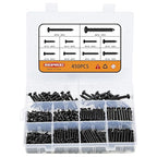 450 pcs M3 M4 M5 M6 Black Wood Screws Assortment Kit,High Hardness Carbon Steel Self-Tapping Screws,Phillips Drive Pan Round Head Screws Set Kit,Black Oxide,Full Thread