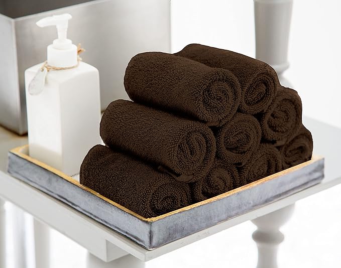 Utopia Towels 24 Pack Cotton Washcloths Set, 100% Ring Spun Cotton, Premium Quality Flannel Face Cloths, Highly Absorbent and Soft Feel Fingertip Towels, Brown