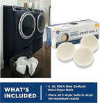 GE Appliances Wool Dryer Balls, XL Reusable Natural Fabric Softener Made of 100% Pure New Zealand Wool, Set of 3