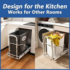 Pull Out Trash Can Under Cabinet, 50Qt 7-13 Gallon Slide-Out Trash Bin Kit with Door Connector & Glass Handle, Under Sink Garbage Can with Bands -Can Not Included (Silver)