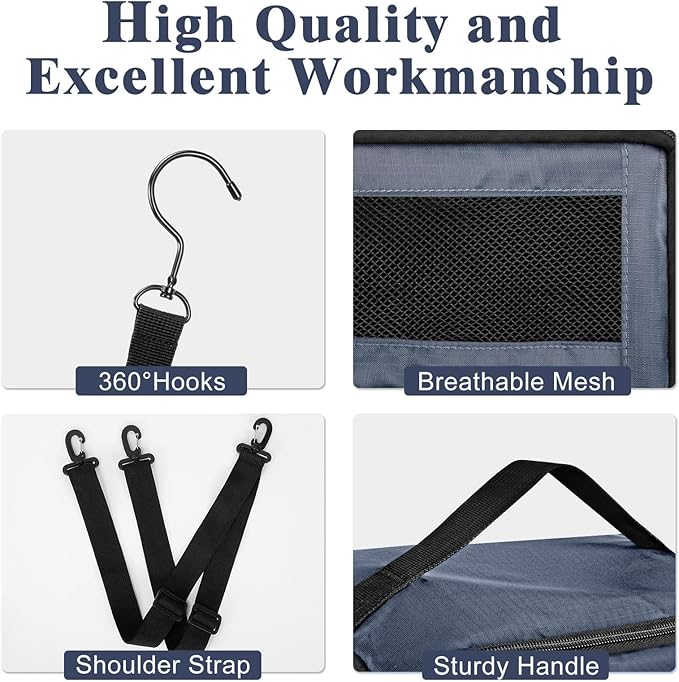 Suitcase Organizer, Carry-On Closet Luggage Organizer Accessories - Foldable, Hangable Portable Hanging Travel Shelves with Shoulder Strap - Medium, Gray