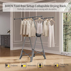 BIREN Clothes Drying Rack Heavy Duty Clothing Racks Extending Laundry Rack Two Drying Modes Garment Racks for Drying Clothes, Adjustable Length from 32-55 Inches for Indoor Outdoor Use