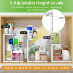 REALINN Under Sink Organizer, Height Adjustable Under Sink Organizers and Storage, 2 Tier Pull Out Drawer Cabinet Storage for Kitchen Bathroom, 1 Pack, Clear