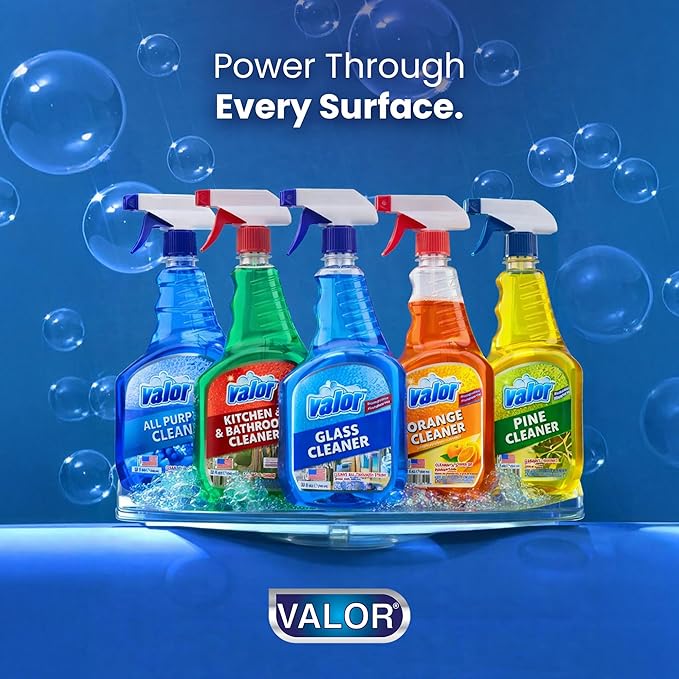 Valor Glass Cleaner Trigger Sprayer – Streak-Free Shine for Glass & Mirrors, 32 fl oz (32 Fl Oz (Pack of 6))