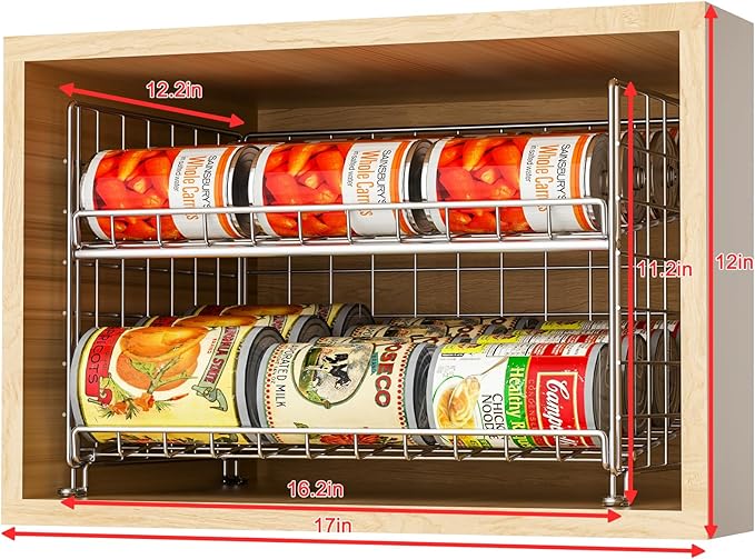 JKsmart 2-Pack Stackable Can Rack Organizer, Can Storage for Kitchen Pantry Cabinet, Can Holders for Food, Multifunctional Can Dispenser for Snacks Soda, Silver