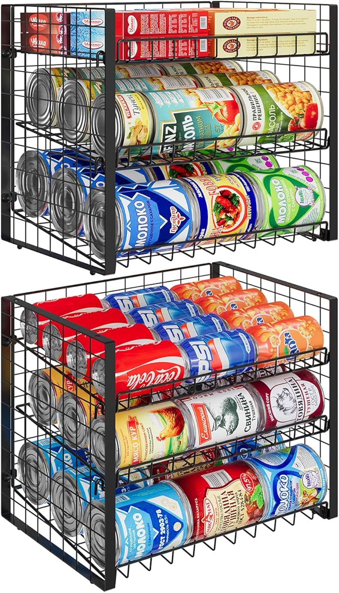 JKsmart 3-Tier Stackable Can Rack Organizer for Pantry, Adjustable Can Storage Holder for Various Ounces of Canned food Soda Drinks, Can Dispenser for Kitchen Cupboard Cabinet, 2 Pack