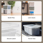 IRIS USA File Box, Plastic File Organizer with Lids for Letter/Legal File, Portable Document Box For Moving, Storage Bin with Durable and Secure Lid, Stackable Nestable BPA-Free, Clear 35 Qt. 4 Pack