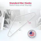 Neaties Plastic Hangers 100 Pack – Made in the USA – 6lb Capacity Standard Clothes Hangers with Strap Hooks for Dresses, Lingerie, Shirts, Pants, and Jackets – White & Blue