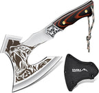 TIVOLI Camping Axe, Tiger - Patterned Survival Hatchet with Nylon Sheath, High Carbon Steel Blade Compact Outdoor Bushcraft Axe with Ergonomic Wood Grip, Camping Gear for Hiking, Chopping, Hunting
