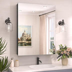TokeShimi 24 x 32 Mirrored Medicine Cabinet Recessed or Surface Mount, Aluminum Tempered Bathroom Medicine Cabinet with Mirror with Storage Black Stepless Adjustable Metal Shelves Farmhouse