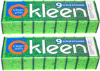 Green Multi Use Scrub Sponge. Made in Europe. 18 Pk, 4.3x2.8x1.4 inches. Odorless Heavy Duty and Non Scratch Fiber. Thick, Durable and Delicate Scrubber for Pans, Bowls, Jars, Sink, Floor