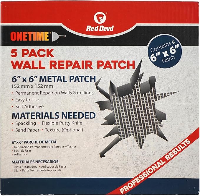 Red Devil 1212 6" x 6" ONETIME Wall Repair Patch, 5 Pack