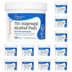 The Pharma-C Company - 70% Isopropyl Alcohol Pads [12-100ct jars]. First Aid - Bulk Antiseptic Wipes - Extra Large Pads - for minor cuts, scrapes and burns.