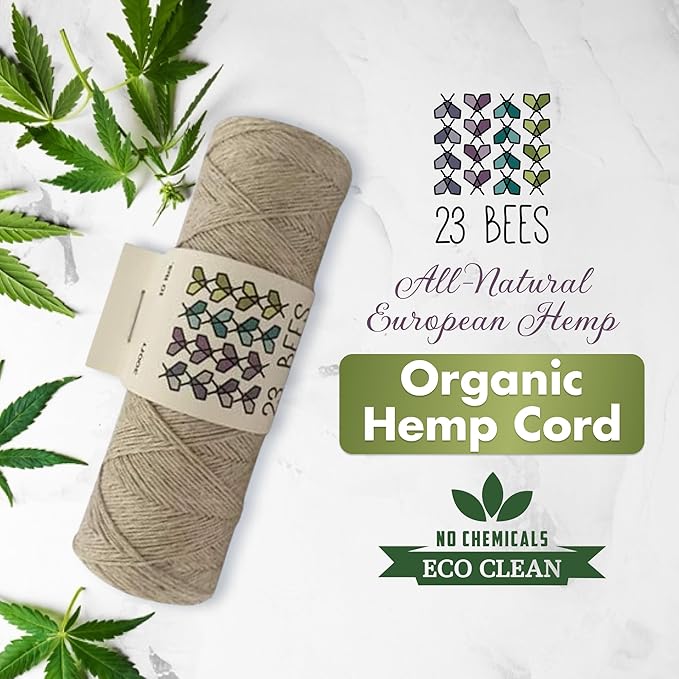 100% Organic Hemp Cord, Twine, String for Jewelry, Beading, Macrame, Crafts, 23 Bees (10 lb.) Natural