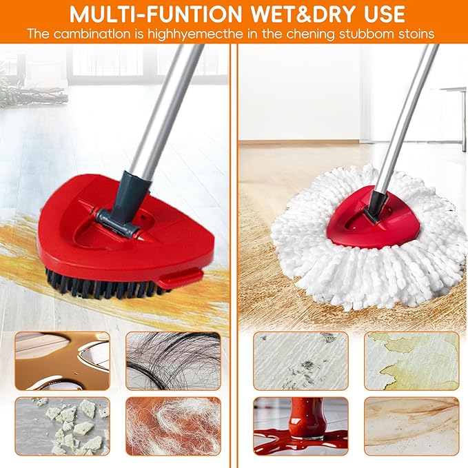 Spin Mop Replacement Head,7 Pack Mop Refill Compatible with Ocedar EasyWring Spin Mop,Mop Replace Head for O Cedar Mop 2 Scrub Brush Heads+ 1 Mop Base + 4 Pack Microfiber Refills