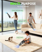 Handheld Vacuum Cordless, Rechargeable Car Vacuum Cleaner with Multiple Attachments, Portable Hand Held Vacuum Suction Power, Mini Vacuum for Car, Home, Pet Hair, Office, Desk, Keyboards Black Silver