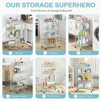 TOOLF 4-Tier Rolling Cart, Metal Utility Cart with 3 Hooks, Easy Assemble Mobile Storage Trolley On Wheels, Metal Shelving Units Kitchen Bathroom Laundry Room