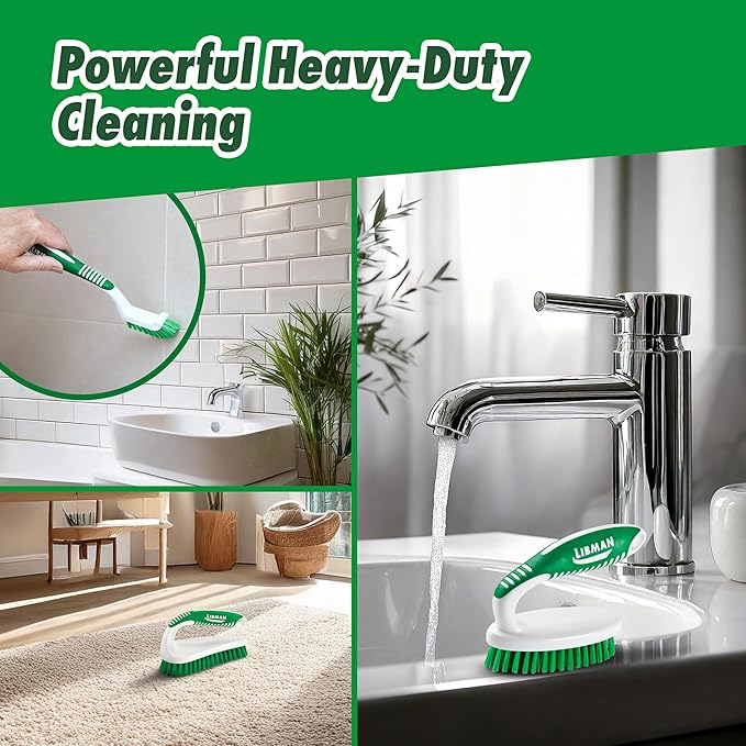 Libman Scrub Brush Kit – Three Different Durable Brushes for Grout, Tile, Bathroom, Kitchen. Easy to Handle, Strong Fibers for Tough Messes – Family Made in the USA, Unisex Lot 2406