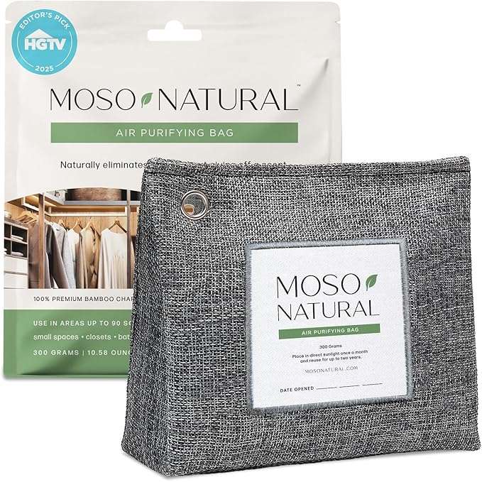Moso Natural Air Purifying Bag 300g (10.58oz) Premium Bamboo Charcoal Odor Absorber for Home & Pet, Closet Odor Eliminator & Small Room Deodorizer, Charcoal Bags Last 2 Years, Unscented