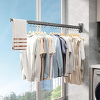 Wall Mounted Clothes Drying Rack,Laundry Drying Rack Wall Mount,Clothes Hanger,Drying Rack Clothing,Retractable Laundry Rack for Hanging Clothes,Collapsible,Foldable,Grey-Hooks