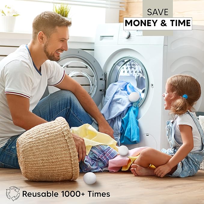 RAYTRADE Wool Dryer Balls 6-Pack 100% Made of Organic New Zealand Wool Reduces Clothing Wrinkles and Saves Drying Time Reusable Natural Fabric Softener Stocking Stuffer Gifts