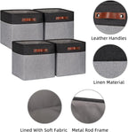 HNZIGE 13x13x13 Storage Baskets (4 Pack) Large Fabric Storage Cubes for Shelves, Storage Cube Bins for Gift with Leather Handles for Home, Kids Room, Closet (White&Black)