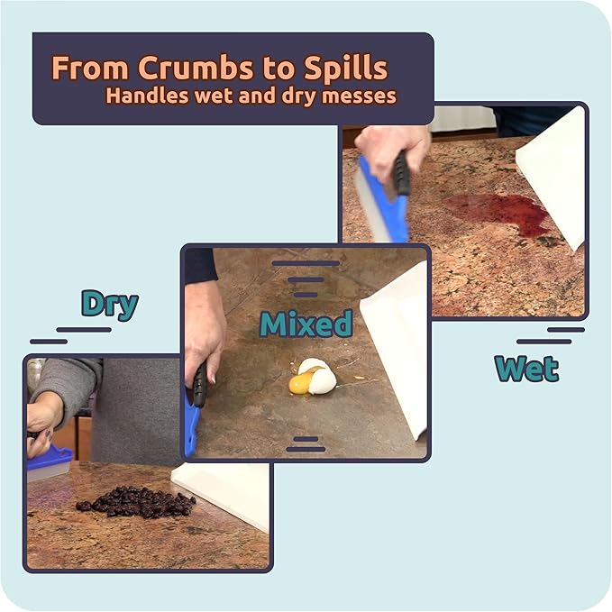 Mess Ranger | Patented Wet/Dry Cleanup Tool with Ramp & Reservoir | Captures 12oz of Liquid Spills & Pet Messes | Squeegee & Dustpan Set for Kitchen or Shop | Replace Paper Towels (White)