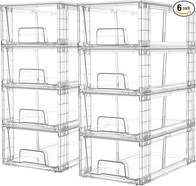 Vtopmart 8 Pack Stackable Storage Drawers,Clear Acrylic Drawer Organizers with Handles, Easily Assemble Containers for Fridge, Bathroom,Kitchen Undersink,Cabinet,Pantry Organization and Storage