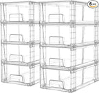 Vtopmart 8 Pack Stackable Storage Drawers,Clear Acrylic Drawer Organizers with Handles, Easily Assemble Containers for Fridge, Bathroom,Kitchen Undersink,Cabinet,Pantry Organization and Storage