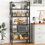 Metal Storage Rack, Storage Organizer Shelves for Kitchen, Bathroom, Living Room, Balcony and Garage, 5 Tiers Narrow Bookshelf, 21.2" W x 9.4" D x 59.2" H, Load 400lbs, Black