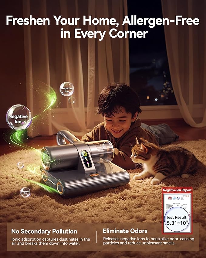 PureMatt Pro 35Kpa Max Suction AI Mattress Vacuum [100% Allergen, Dust Mite & Pet Hair Removal] Bed Vacuum Cleaner with UV Lights, Ultrasonic, HEPA Filter & Sensor, for Bed, Couch, Sofa, Corded, Gray